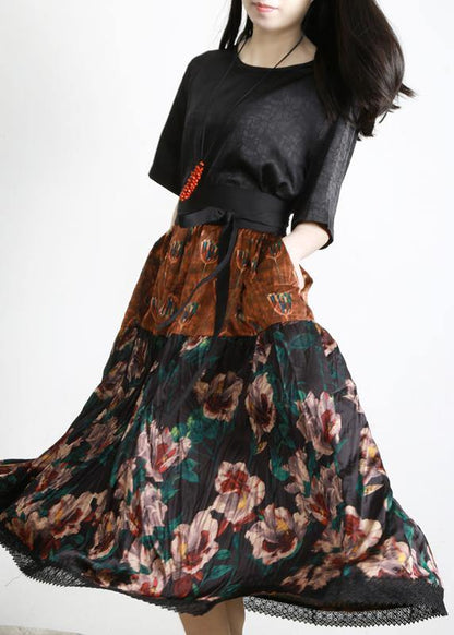 Unique Black Print Patchwork Vacation Summer Chiffon Dress