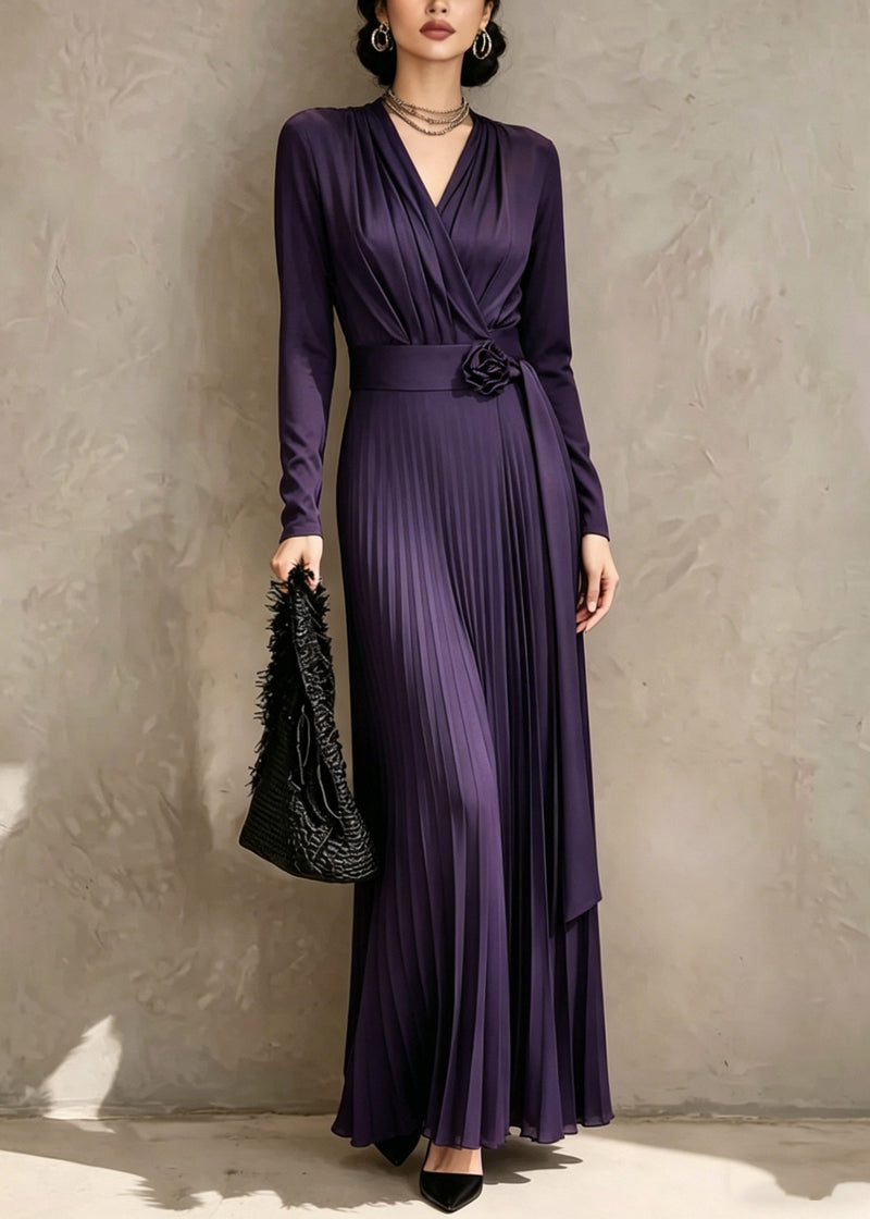 Organic Purple V Neck Tunic Maxi Dress Fall