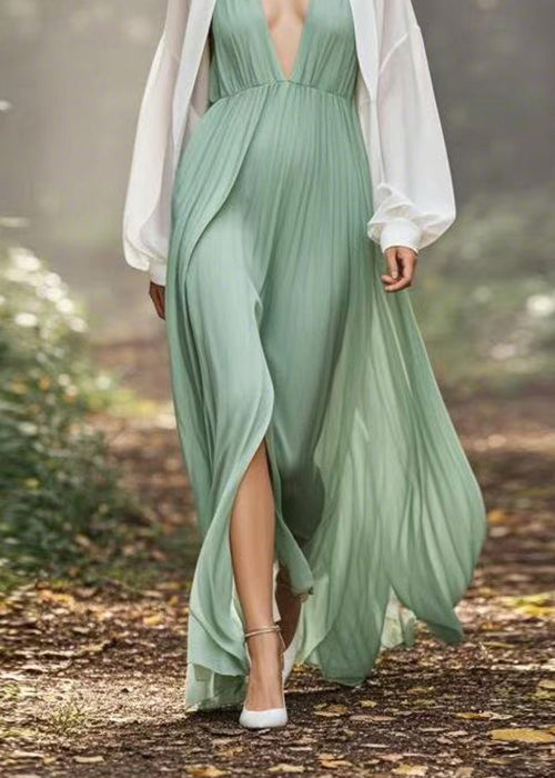 European and American Style V Neck Patchwork Chiffon Dress Spring