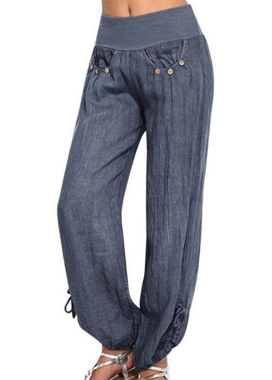 High Waist Color Button Yoga Harem Pants