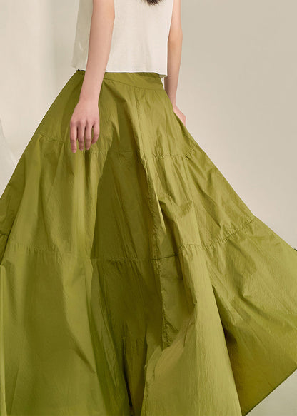 Green Patchwork High Waist a Line Skirt Fall