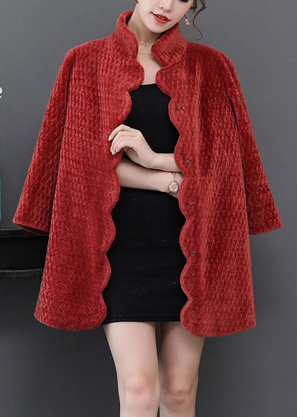 Watermelon Red Oversized Thick Cashmere Jackets Winter