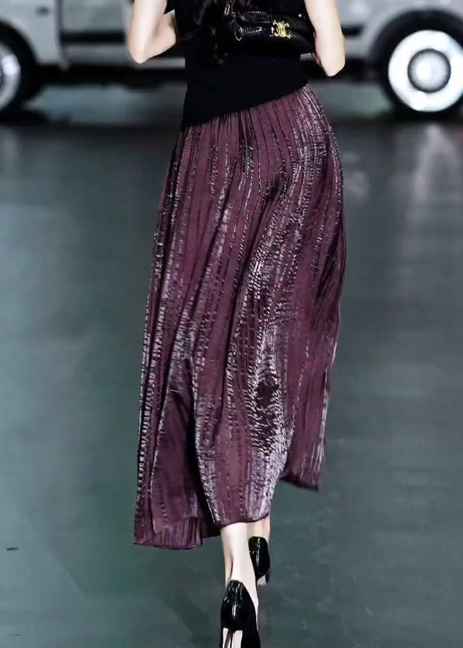 Purple Elastic Waist a Line Skirt Summer