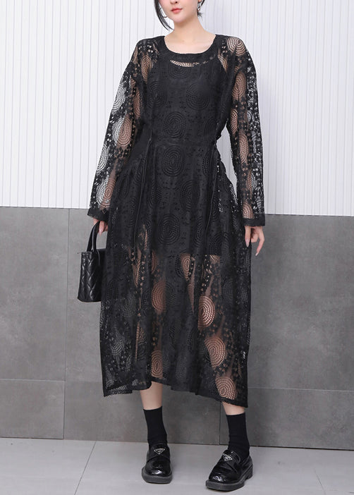 All Black Ensemble Featuring Lace Jacquard Dress Fall
