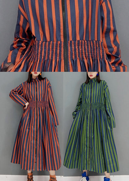Red Zip Up Striped Vacation Dresses Spring
