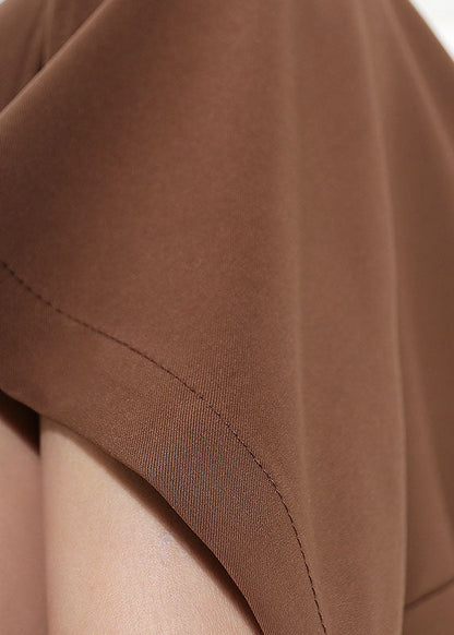 Brown High Waist Side Open Asymmetrical Design Skirts
