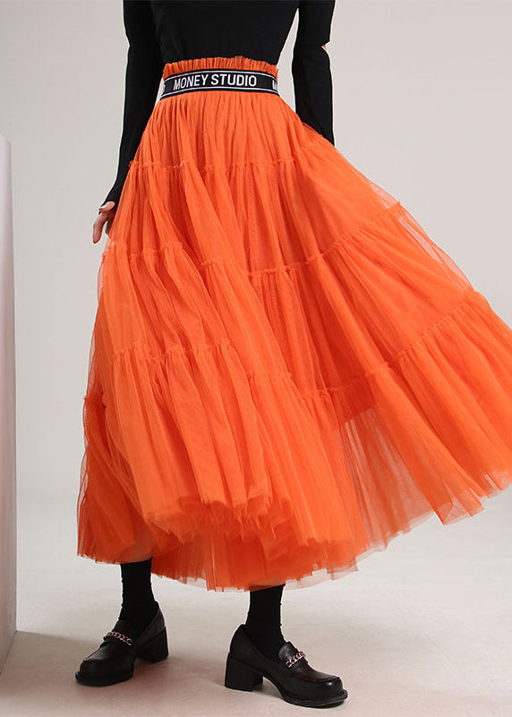 Organic Orange Patchwork Tulle Skirt Spring