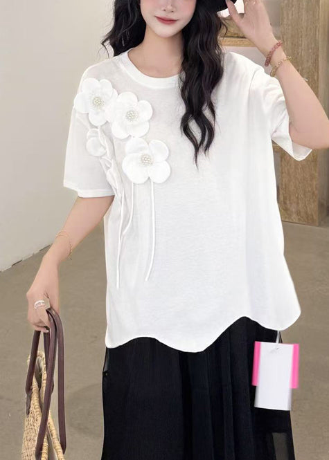 Italian White Oversized Decorated Cotton Tank Summer