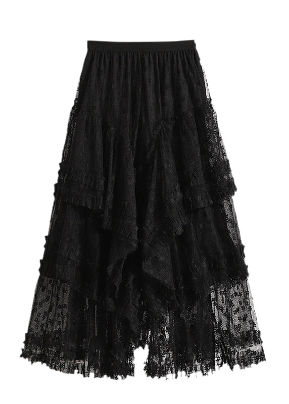 Black Ruffled Lace a Line Skirts Fall