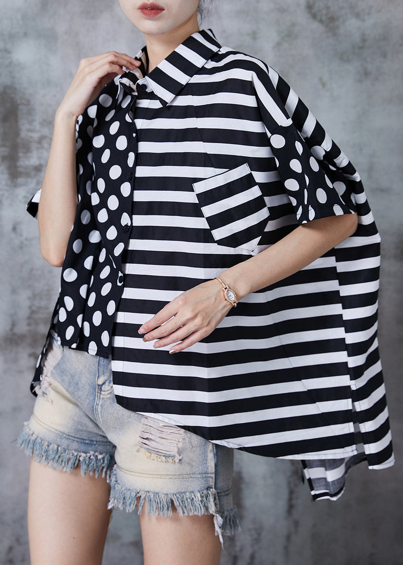 Black Asymmetrical Patchwork Cotton Top Summer