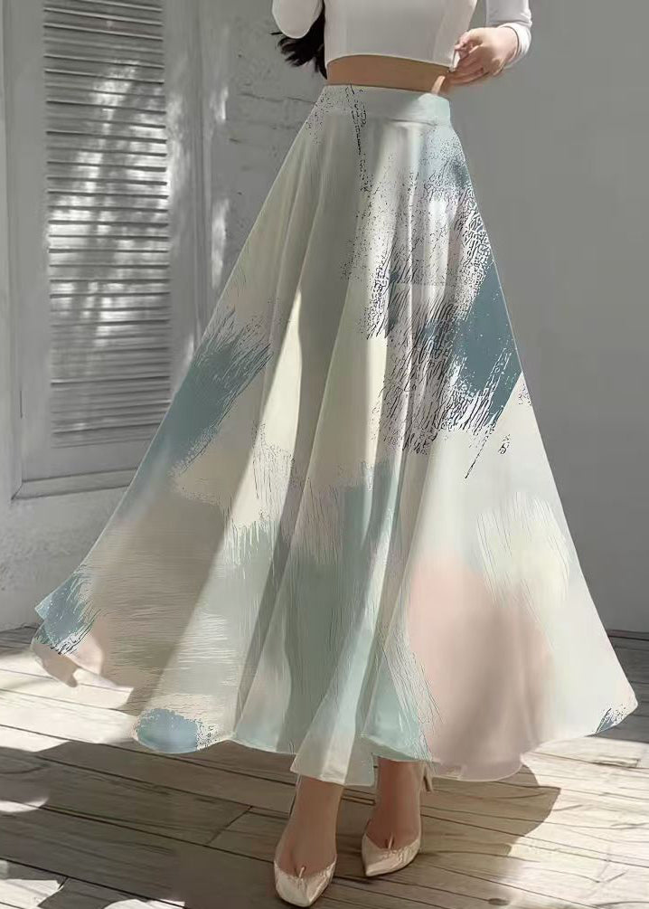 Beige Print Exra Large Hem Chiffon Skirts Summer