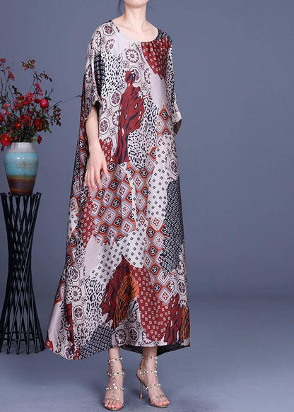 Classy Print O-neck Half Sleeve Silk Summer Dress