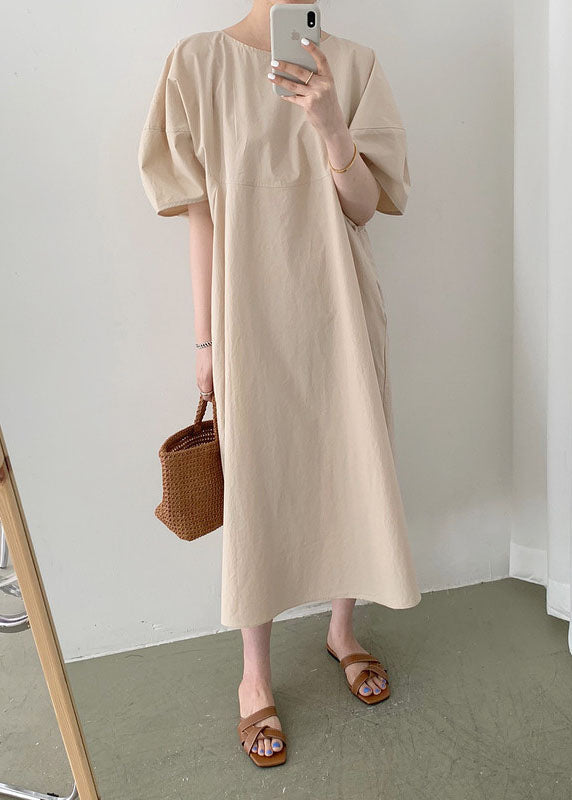 Yellow O-neck Patchwork Cotton Dress Spring