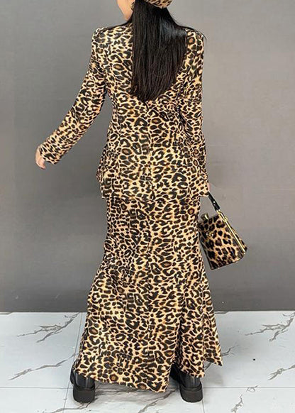 Leopard Coat and Skirts Two Pieces Set Fall