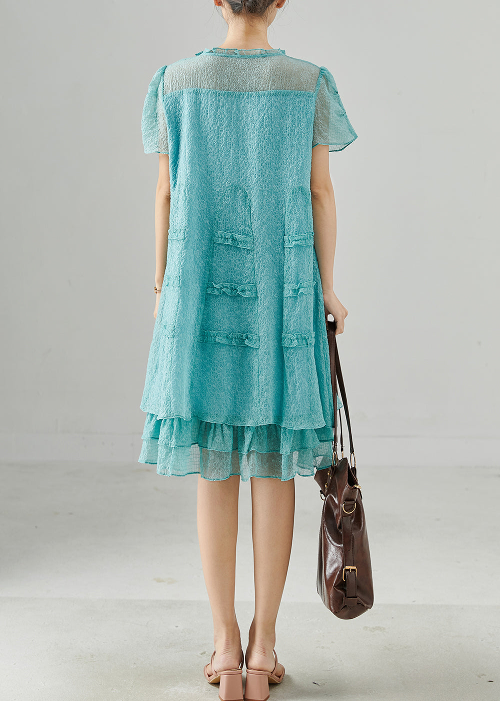 Lake Green Tasseled Ruffled Silk Dress Summer