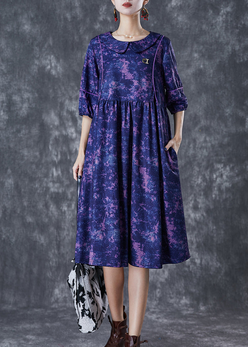 Purple Tie Dye Exra Large Hem Cotton Maxi Dresses Half Sleeve