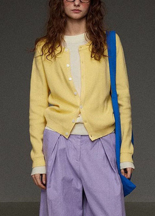 Brief Yellow O-neck Button Knit Cardigans Fall