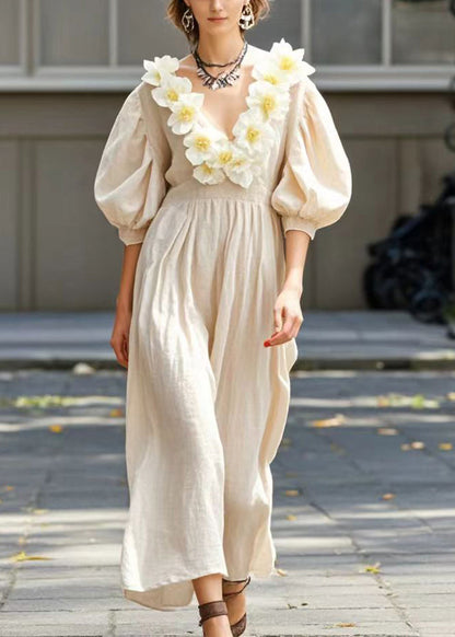 Art Apricot Three-dimensional Cotton Robe Dresses Summer