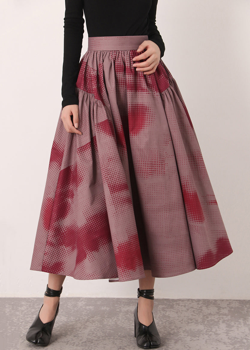 Red Print High Waist Cotton Skirts Spring