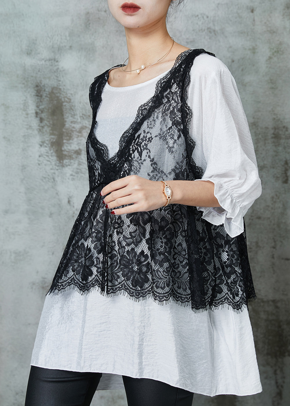 Organic White Oversized Lace Vest and Tanks Two Pieces Set Summer