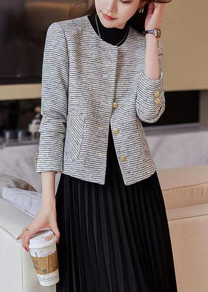 O-neck Striped Cotton Short Coat Spring
