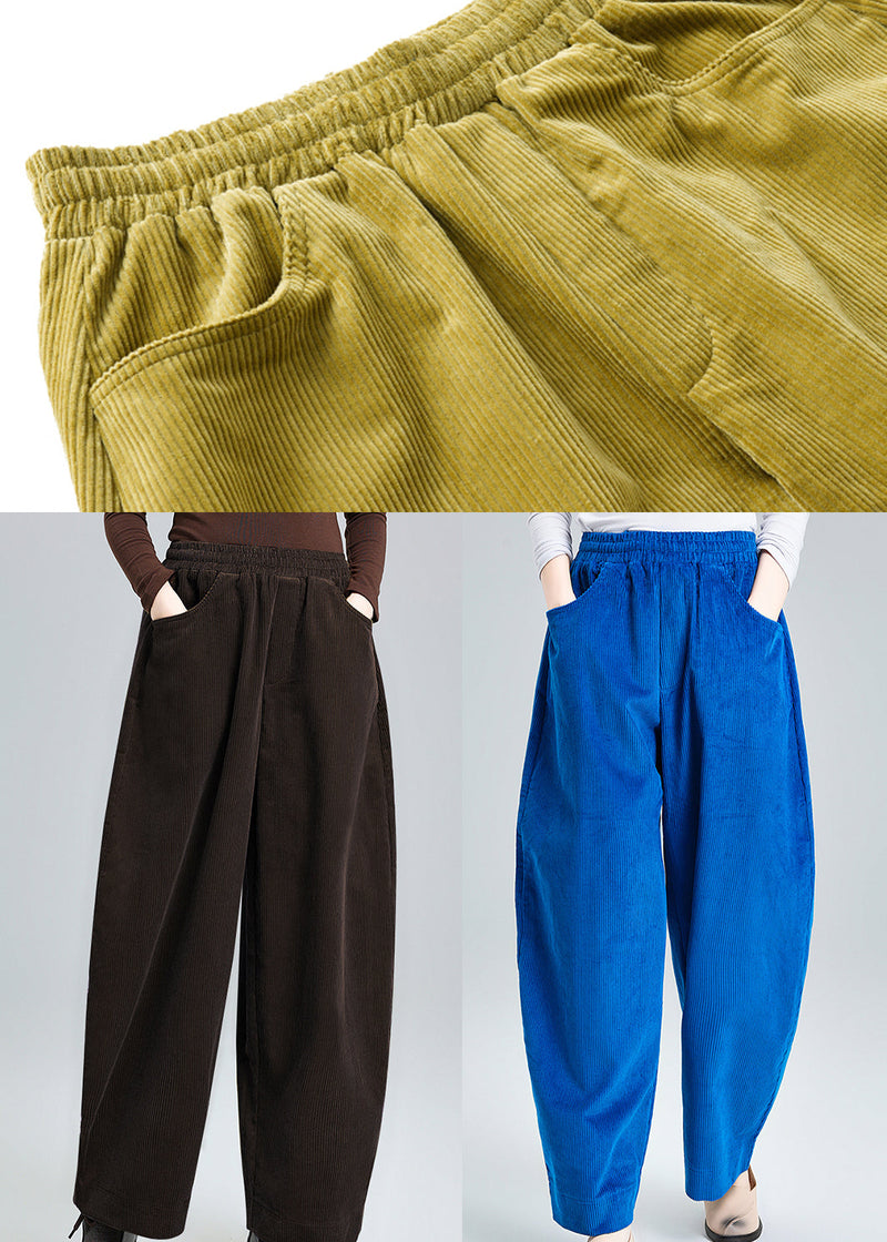 Grass Green Oversized Pockets Corduroy Pants Spring