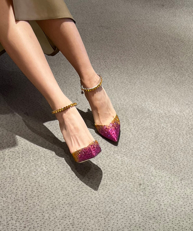 Rhinestone Gradient Color Pointed Thin Heel Sandals