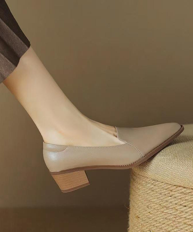 Splicing Chunky Shoes Khaki Sheepskin Pointed Toe