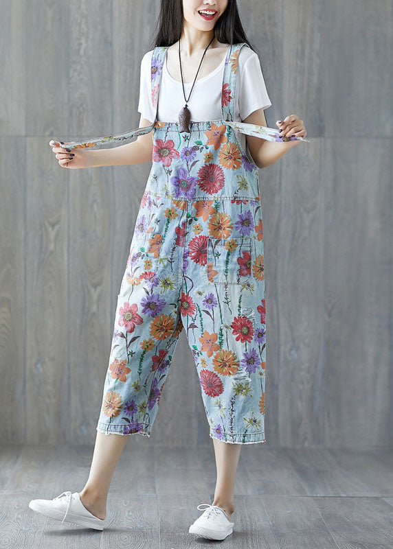 Classy Light Blue Pockets Denim Jumpsuit Spring