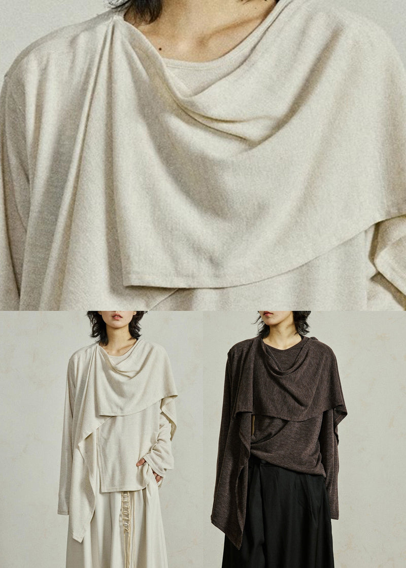 Coffee O-neck Cozy Cotton Top Fall