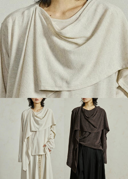French White Asymmetrical Cotton Shirt Long Sleeve