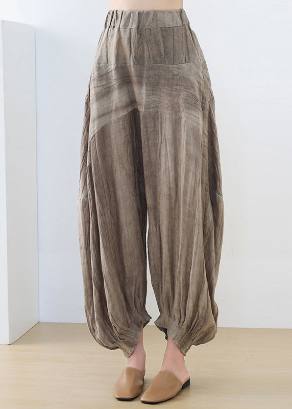 Coffee Tie Dye Wrinkled Linen Lantern Pants Fall