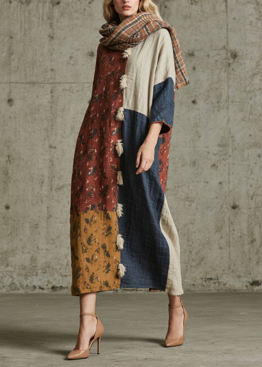 Print Patchwork Cotton Maxi Dresses Fall