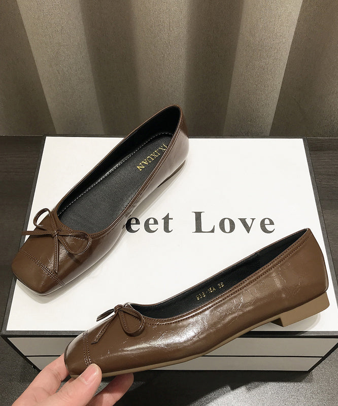Coffee Faux Leather Splicing Bow Penny Loafers