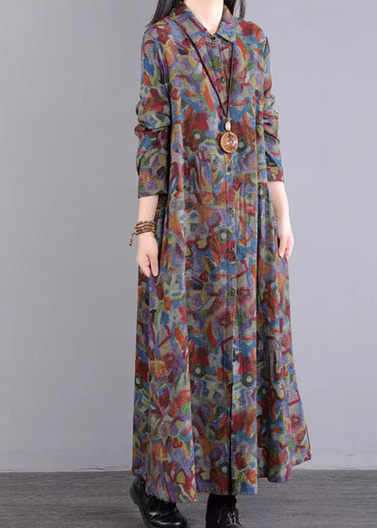 Red Print Peter Pan Collar Pockets Patchwork Cotton Dresses Fall