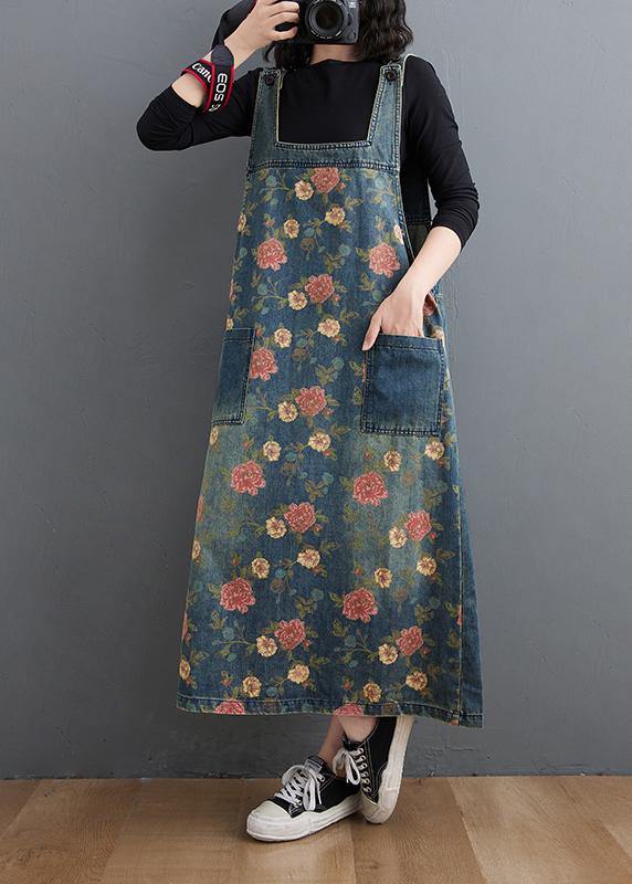 Denim Blue Print Dress Fall Denim Dress