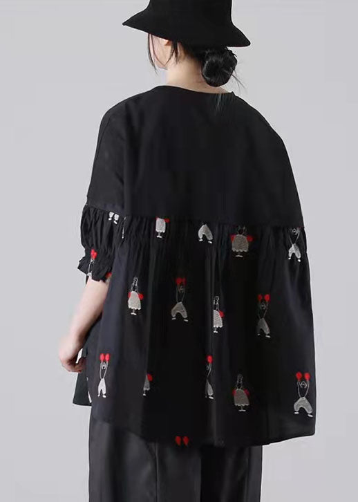 Patchwork Spring Blouse Black Tops