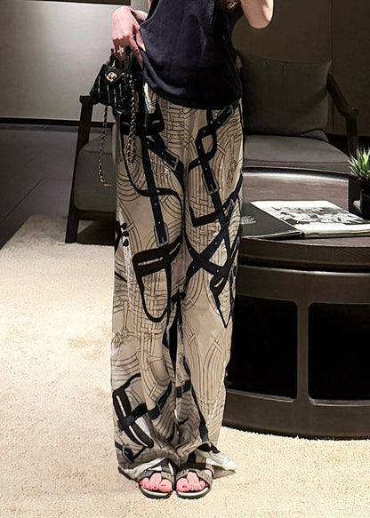 New White Print Thin High Waist Silk Pants Summer