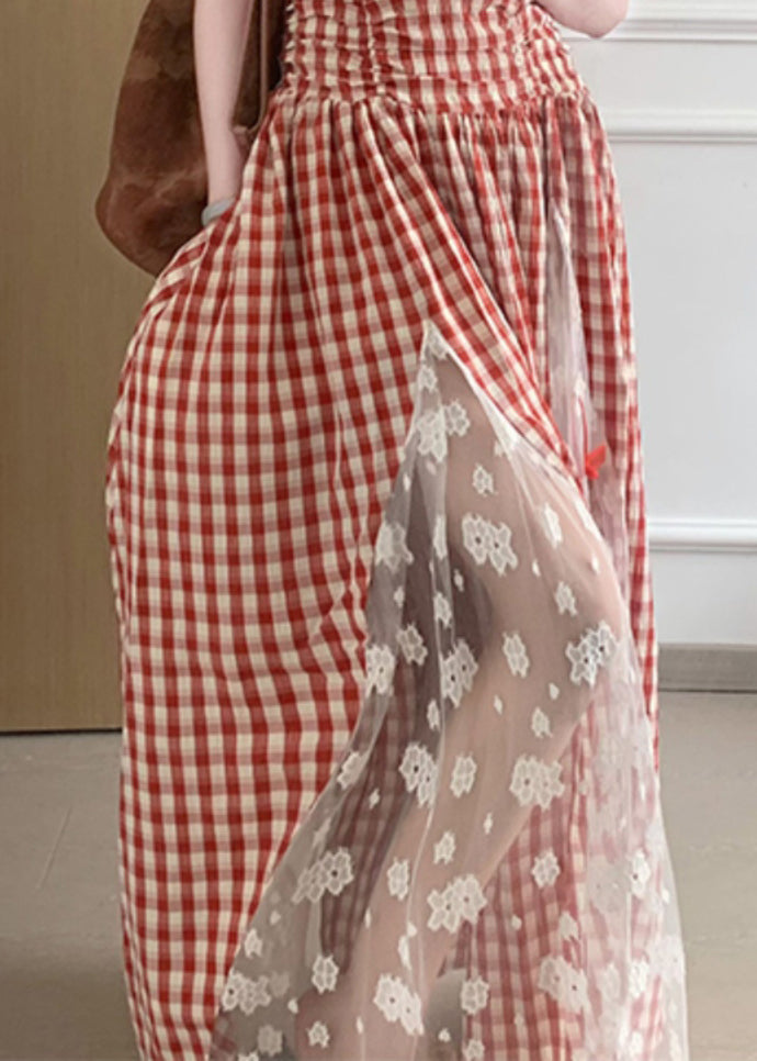 Plaid Strapless Pockets Patchwork Cotton Dress Sleeveless