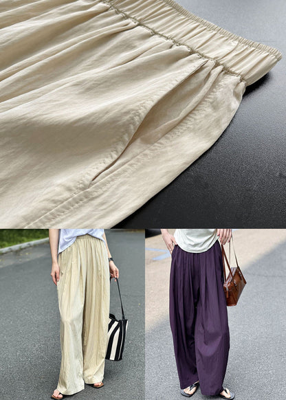 Purple Pockets Elastic Waist Cotton Pants Summer