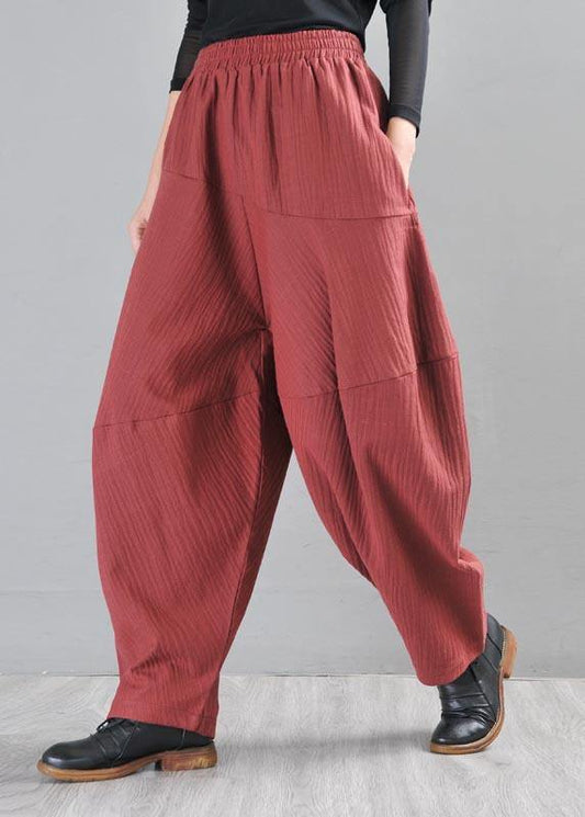 Red Cotton Linen Radish Trousers Pants Summer
