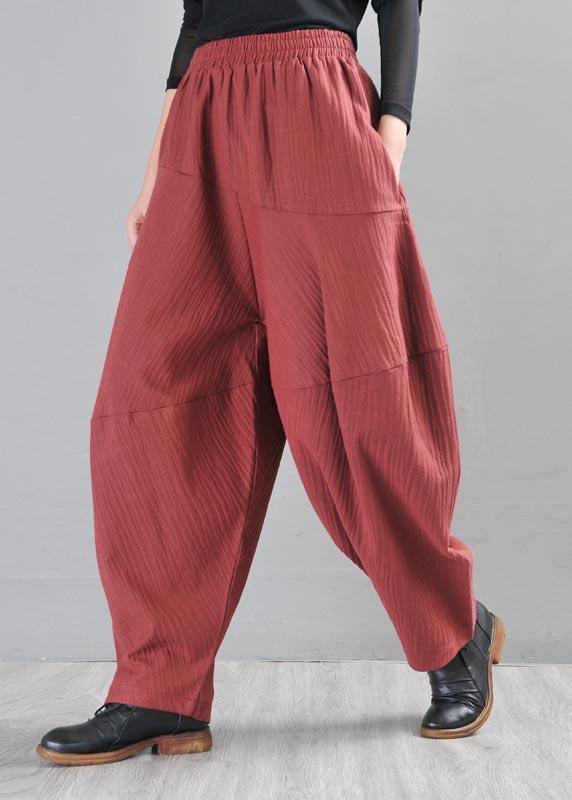 Red Cotton Linen Radish Trousers Pants Summer