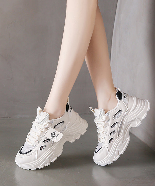 Black Platform Breathable Mesh Splicing Flats Lace Up
