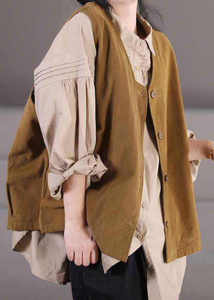 Natural Khaki V Neck Button Waistcoat Fall