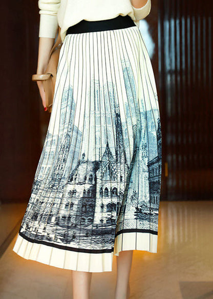 Apricot Wrinkled Patchwork Print Chiffon Skirt Summer
