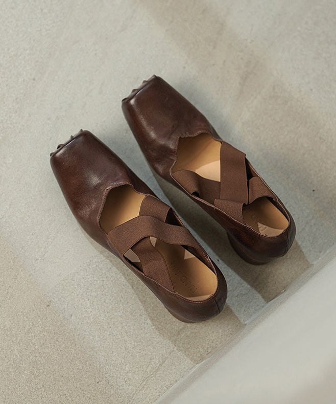 Pink Chunky Heel Horsehide Splicing Cross Strap