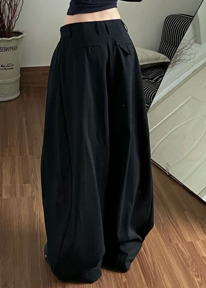 Black Pockets Button Cotton Pants Summer