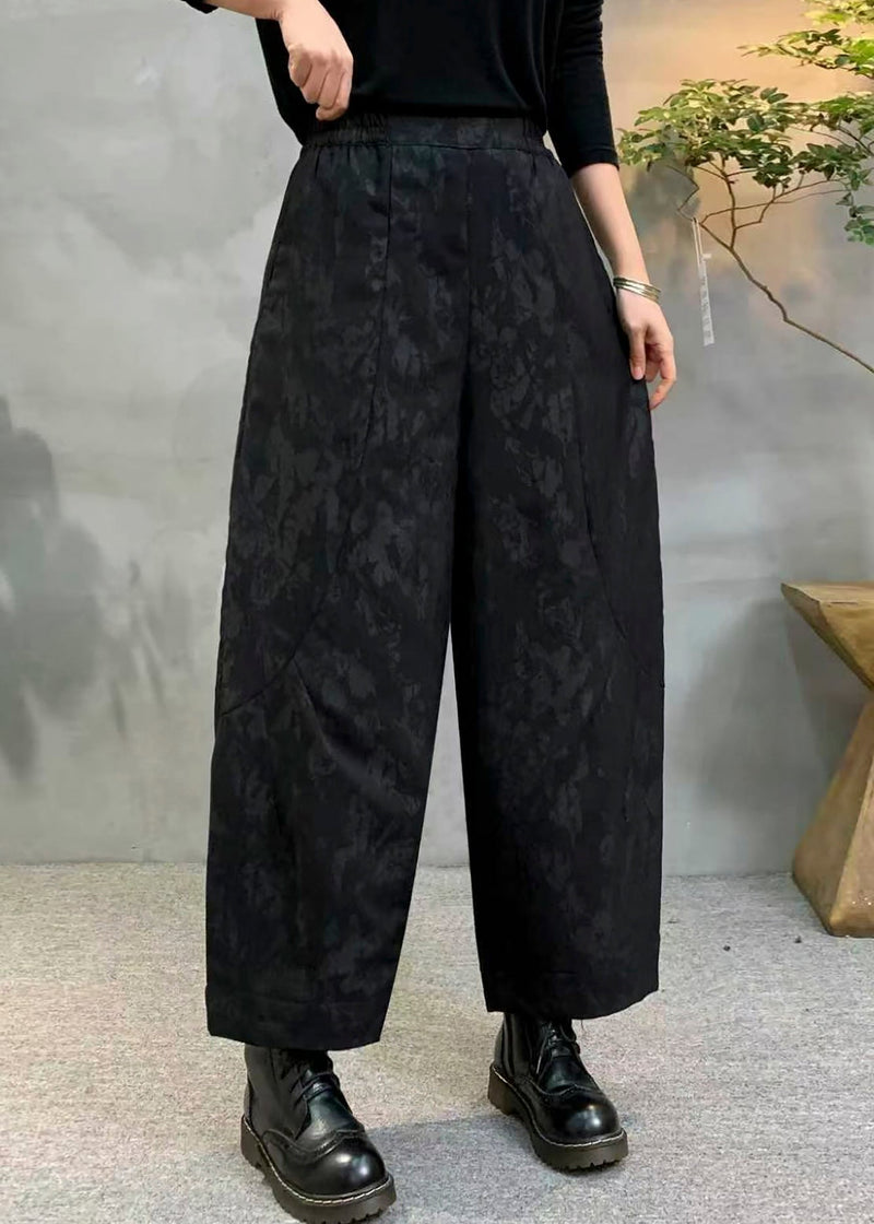 Black Oversized Jacquard Fine Cotton Filled Harem Pants Winter