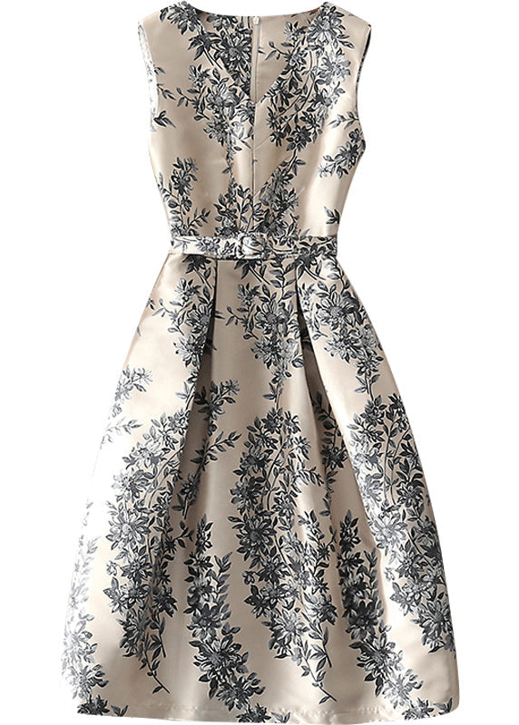 Unique Apricot Zip Up Print Dress Sleeveless Summer