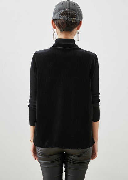 Black Embroideried Chinese Button Silk Velour Vest Fall